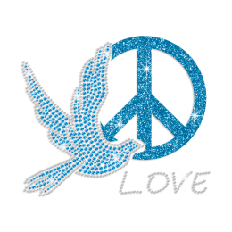 Pretty Teal Peace Dove Iron-on Glitter Rhinestone Transfer