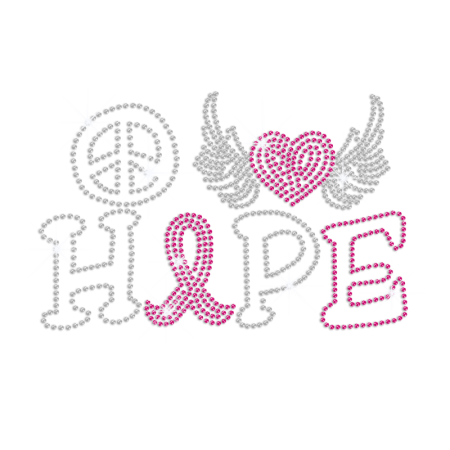 Love Heart & Peace Sign Iron-on Rhinestone Transfer