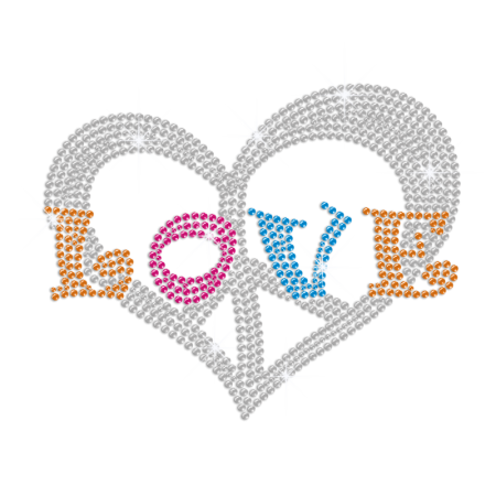 Crystal Bling Peace Love Iron-on Rhinestone Transfer