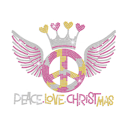 Peace Love Christmas Iron on Rhinestone Transfer