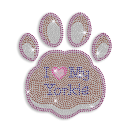 Cute Yorkie Paw Print Iron-on Rhinestone Transfer