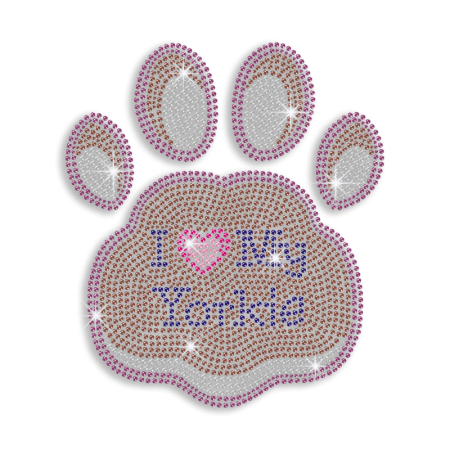 Cute Yorkie Paw Print Iron-on Rhinestone Transfer