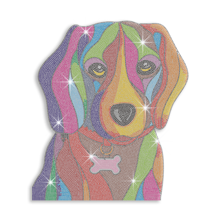 Vegas Show Colorful Cute Dog Neon Stud Iron on Transfer