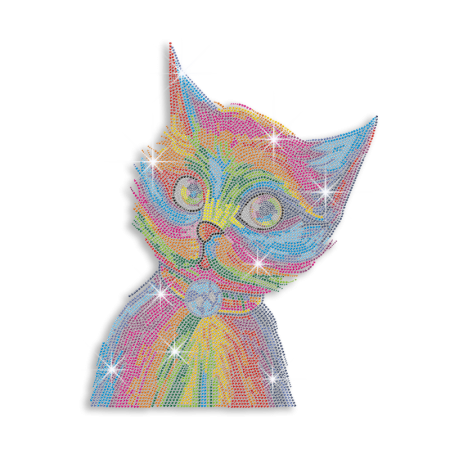 Vegas Show Colorful Cat Neon Rhinestud Iron-on Transfer