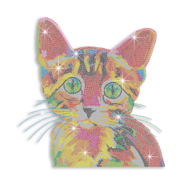 Vegas Show Colorful Cute Cat Iron-on Rhinestone Transfer