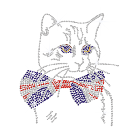 Crystal Larry the Cat Iron on Rhinestone Transfer Motif