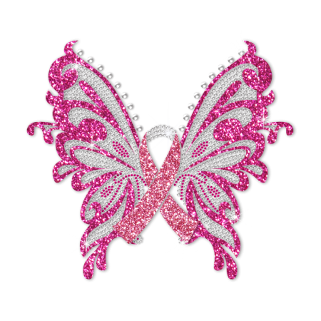 Beautiful Pink Butterfly Rhinestone n Sequin Hot fix Transfer