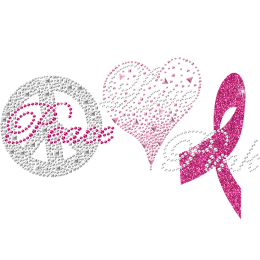 Peace Love Ribbon Rhinestone n Rhinestud Iron on Transfer