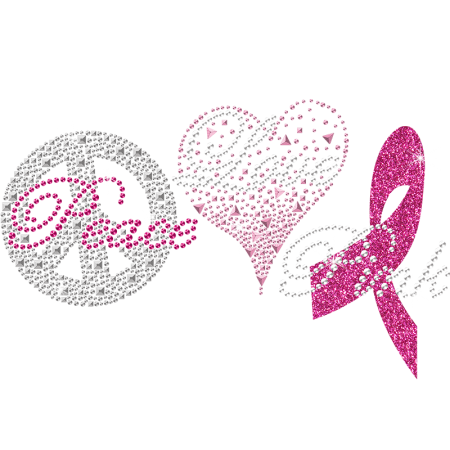 Peace Love Ribbon Rhinestone n Rhinestud Iron on Transfer