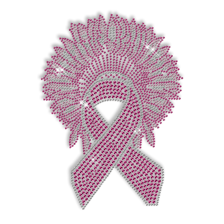 Custom Best Sparkle Pink Ribbon and Feathers Rhinestud Hotfix Transfer Design