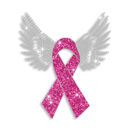 Pink Ribbon & Wings Iron on Glitter Rhinestone Transfer