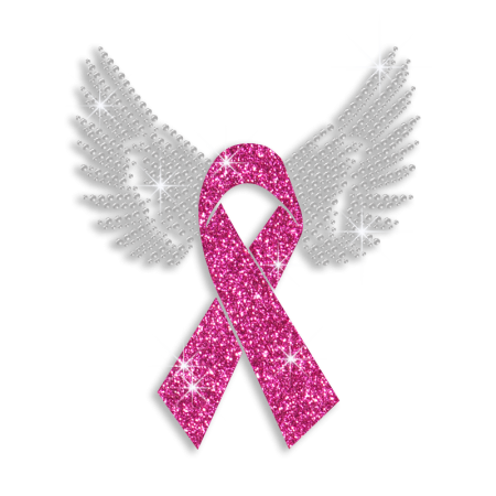 Pink Ribbon & Wings Iron on Glitter Rhinestone Transfer