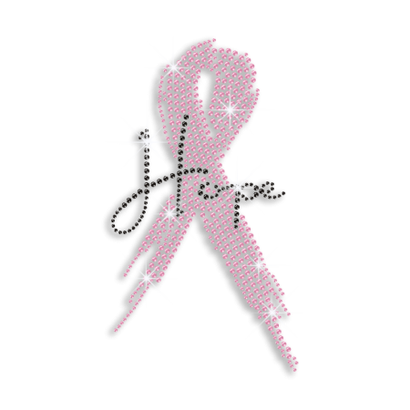 Pink Ribbon Hope Iron-on Rhinestud Rhinestone Transfer