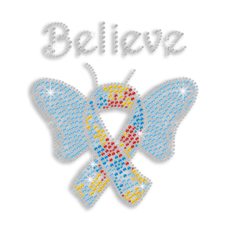 Colorful Ribbon Belief Iron-on Stud Rhinestone Transfer