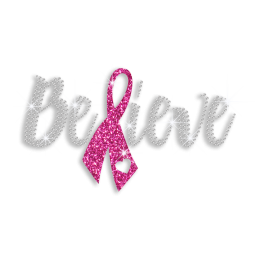 Pretty Pink Ribbon Belief Glitter Neon Stud Iron-on Transfer