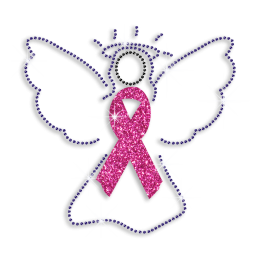 Pink Ribbon Angle Iron-on Glitter Rhinestone Transfer