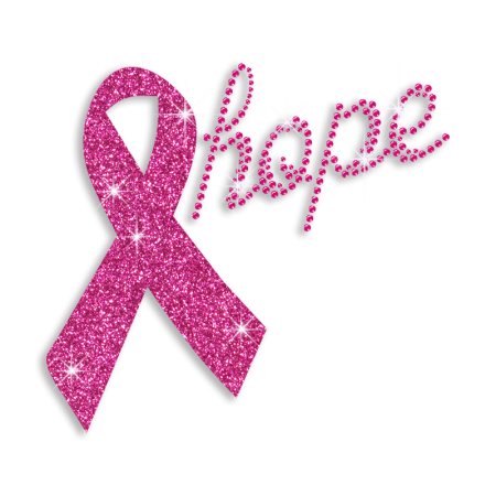 Pink Ribbon Hope Iron on Glitter Rhinestone Transfer