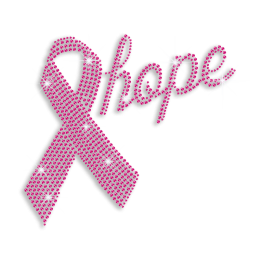 Pink Ribbon Hope Hot Fix Rhinestud Iron-on Transfer