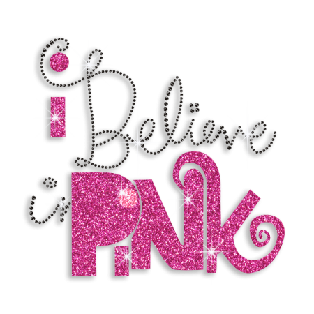 Faithful I Believe Pink Iron-on Glitter Rhinestone Transfer