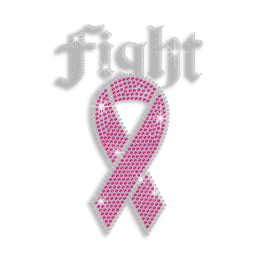 Faithful Pink Ribbon Fight Iron-on Stud Rhinestone Transfer