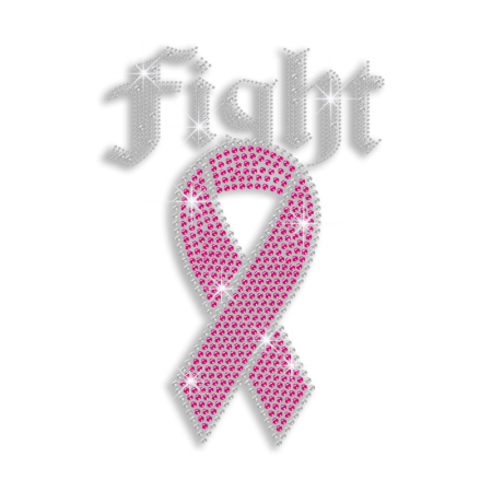 Faithful Pink Ribbon Fight Iron-on Stud Rhinestone Transfer