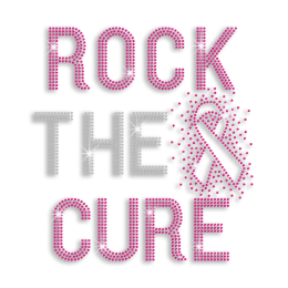 Pink Ribbon Rock the Cure Rhinestud Iron-on Transfer
