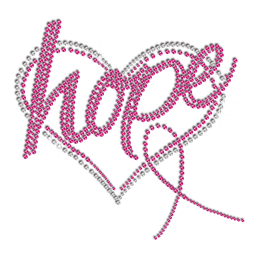 Pink Ribbon Love Hope Iron-on Rhinestone Transfer