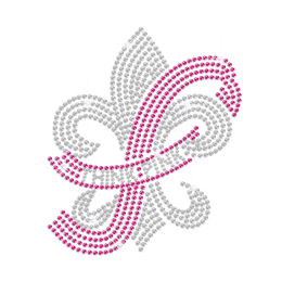 Pink Ribbon & Crystal Fleur De Lis Hotfix Rhinestone Transfer