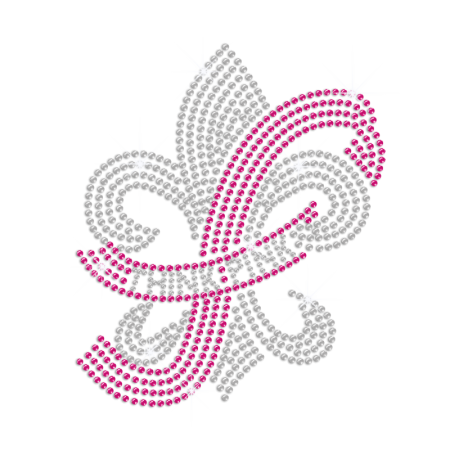 Pink Ribbon & Crystal Fleur De Lis Hotfix Rhinestone Transfer