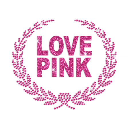 Rose Pink Love Iron-on Glitter Rhinestone Transfer
