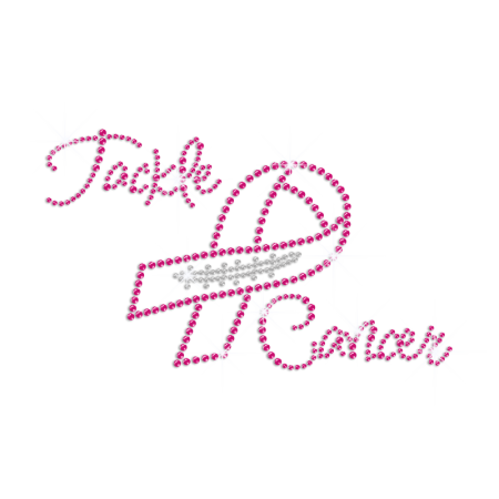 Pink Ribbon & Tackle Breast Cancer Iron on Rhinestone Transfer