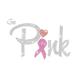 Pink Ribbon Heart Iron on Rhinestone Transfer