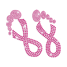 Pink Ribbon Footprints Iron on Rhinestone Transfer