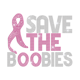 Save the Boobies & Pink Ribbon Heat Press Rhinestone Transfer Motif