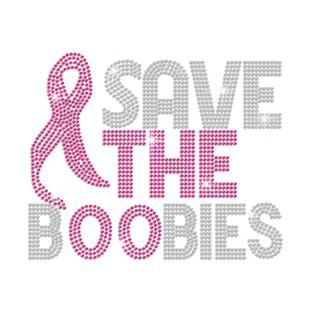 Save the Boobies & Pink Ribbon Heat Press Rhinestone Transfer Motif