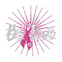 Crystal Believe & Pink Breast Cancer Ribbon Hotfix Rhinestone Transfer