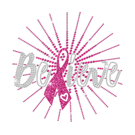 Crystal Believe & Pink Breast Cancer Ribbon Hotfix Rhinestone Transfer