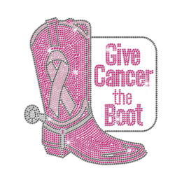 Pink Ribbon & Give Cancer the Boot Iron-on Rhinestone Transfer