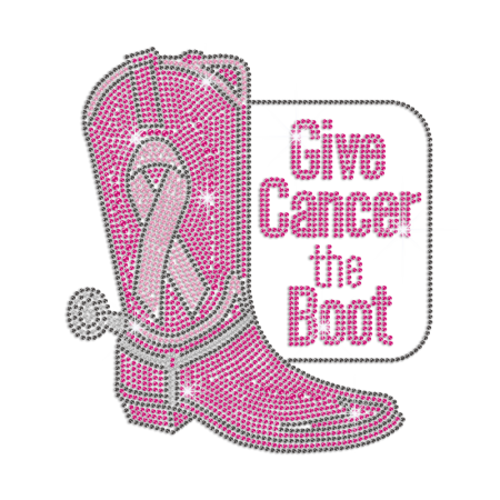 Pink Ribbon & Give Cancer the Boot Iron-on Rhinestone Transfer