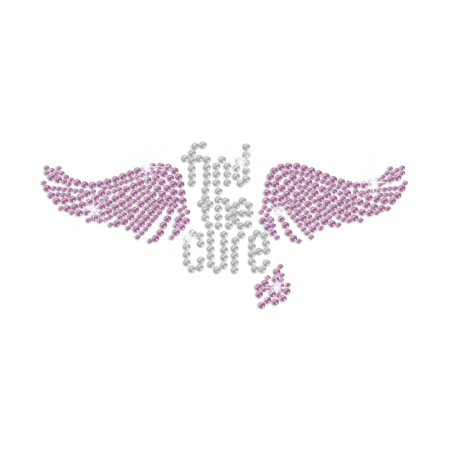 Bling Find the Cure with Pink Wings Iron-on Rhinestone Transfer