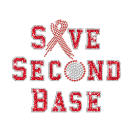 Save Second Base Iron-on Rhinestone Glitter Transfer