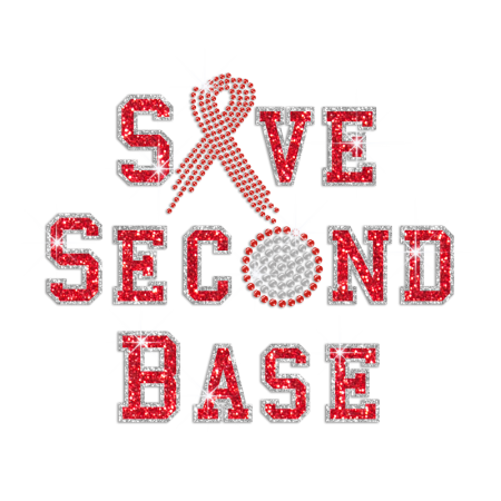 Save Second Base Iron-on Rhinestone Glitter Transfer