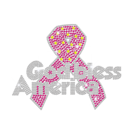 Crystal God Bless America & Pink Ribbon Iron-on Rhinestone Transfer