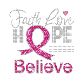 Sparkling Pink Ribbon Love Iron-on Rhinestone Glitter Transfer