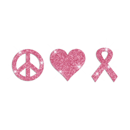 Peace Love And Pink Ribbon Glitter Rhinestone Transfer Motif