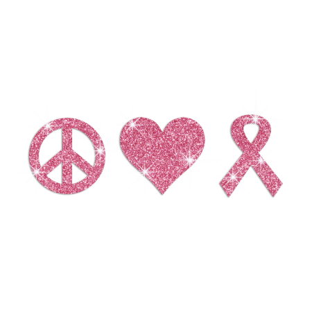 Peace Love And Pink Ribbon Glitter Rhinestone Transfer Motif