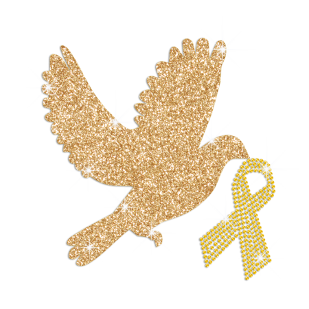 Glittering Bird of Peace with Yellow Ribbon Rhinestone Iron On