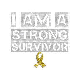 I Am A Stronger Survivor with Yellow Ribbon Glitter Rhinestone Iron On
