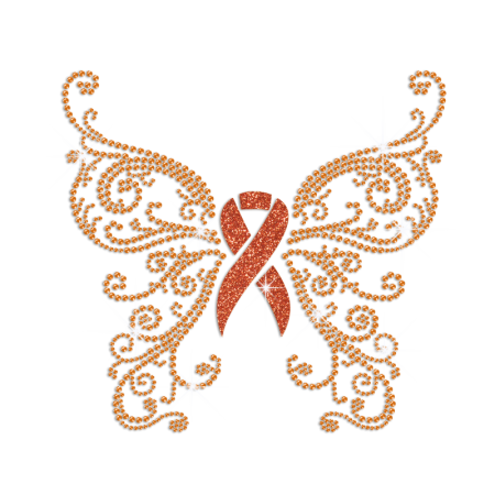 Orange Butterfly Ribbon Glitter Rhinestone Transfer Decal