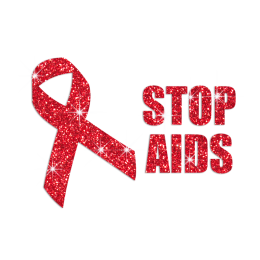 Red Ribbon for Stop AIDS Iron on Glitter Rhinestone Transfer Decal